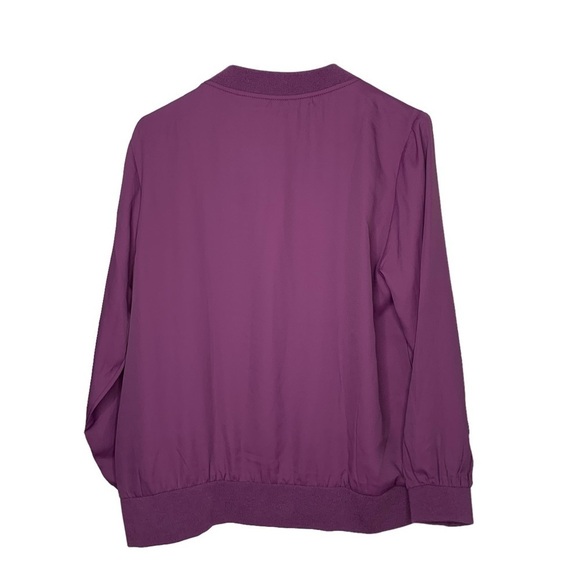 DG2 Bomber spring Jacket Bird Floral Embroidered Medium Purple Zip Front - Picture 6 of 6